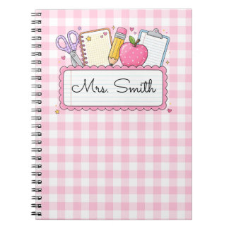 Caderno Espiral Professor Personalizado Xadrez Rosa
