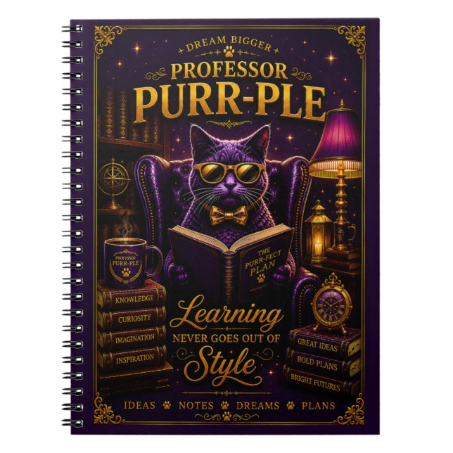 Caderno Espiral Professor Purr-Ple™ (Frente)