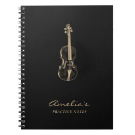 Caderno Espiral Professor Violino Aluno Elegante Escuro Preto