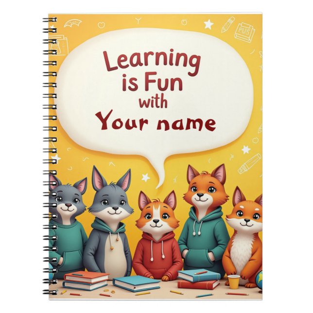 Caderno Espiral Professores Animais Fofos Aprendizado Editável (Frente)