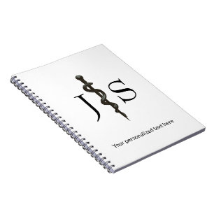 Caderno Espiral Profissional Médico Símbolo de Asclépio Preto e Br
