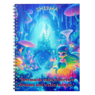 Caderno Espiral Profundidades Místicas - Sereia Chibi e Jardim Bri