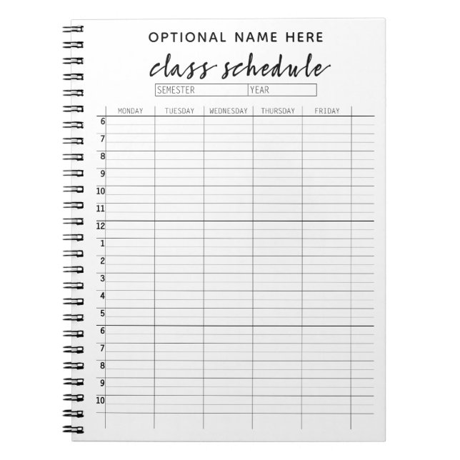 Caderno Espiral Programação de Classe para Semestre - preto e bran (Frente)