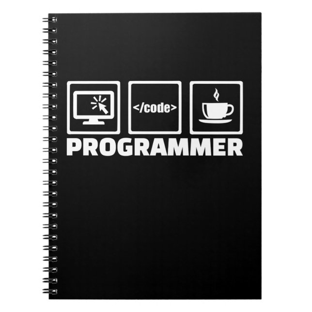 Caderno Espiral Programador Escreve Código E Bebe Café (Frente)