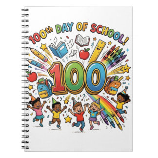 Caderno Espiral Projeto de Celebração Colorida do 100º Dia de Aula
