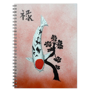 Caderno Espiral Prosperidade chinesa do jade de Koi Tancho