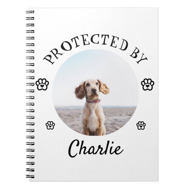 Caderno Espiral Protected By Dog Photo Paw Print Design (Frente)