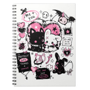 Caderno Espiral Proteja Coisas Macias Pastel Goth Anime