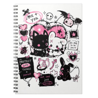 Caderno Espiral Proteja Coisas Macias Pastel Goth Anime