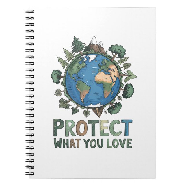 Caderno Espiral Proteja o que você ama" Design Ambiental da Terra (Frente)