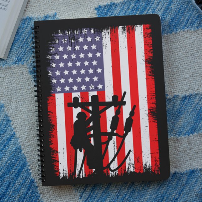 Caderno Espiral Proud American Lineman Patriotic Utility Worker (Proud American Lineman Patriotic Utility Worker Notebook)