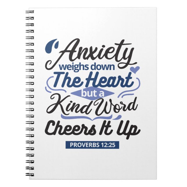 Caderno Espiral Proverbs 12:25 Bible Verse – Kind Word Art (Frente)