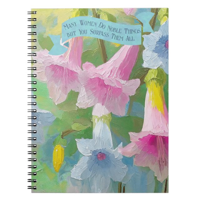Caderno Espiral Proverbs 31:29 Escritura Versa Floral do Dia das M (Frente)