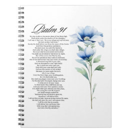 Caderno Espiral Psalm 91 Watercolor Blue Flower Bible Scriptures