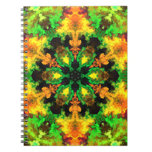 Caderno Espiral Psicodélica Flor de Hipópio Verde Laranja e Amar