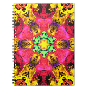 Caderno Espiral Psicodélica Flor Hipopótamo Rosa Amarelo e Verde