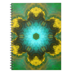 Caderno Espiral Psicodélica Hippie Teal Amarelo e Verde