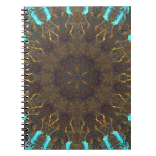 Caderno Espiral Psicodélico Azul Hippie Dourado e Vermelho Escuro