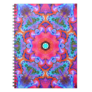 Caderno Espiral Psicodélico Flor Hippie Cor de Rosa Azul e Laranj