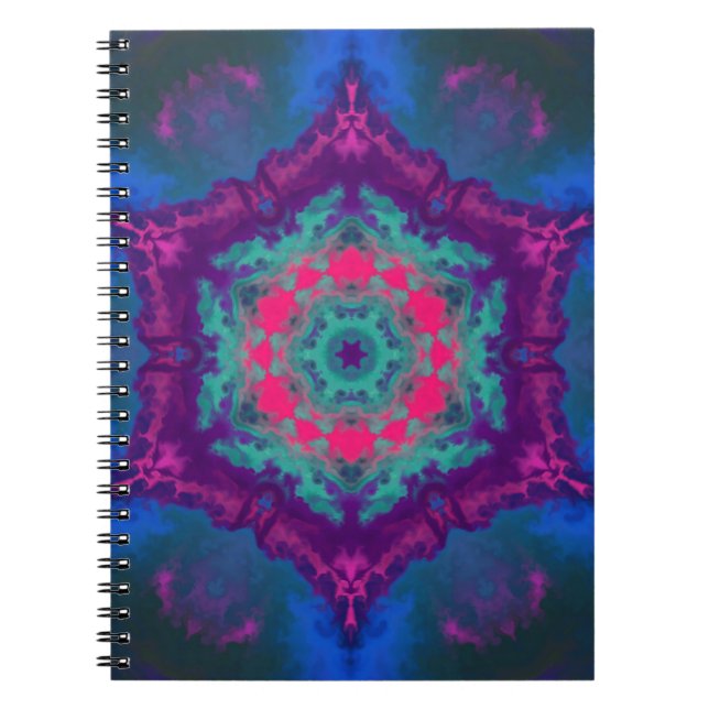 Caderno Espiral Psicodélico Mandala Azul Roxo e Rosa (Frente)