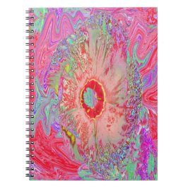 Caderno Espiral Psicodélico Retro Coral Arco-Íris Hibiscus