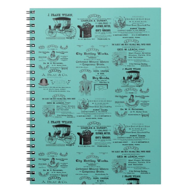 Caderno Espiral Publicidade de Wilkes-Barre Pennsylvania 1890 (Frente)