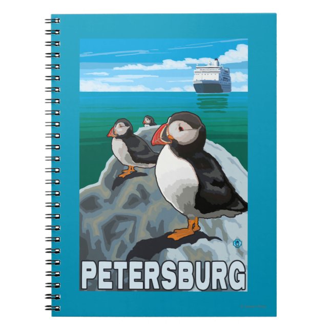 Caderno Espiral Puffins & Cruise Ship - Petersburg, Alaska (Frente)