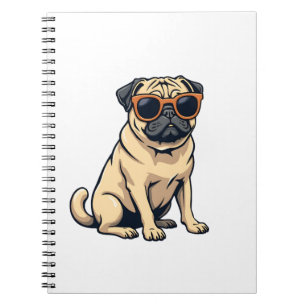 Caderno Espiral Pug Antigo Fazendo Dab com Óculos de Sol Cachorro