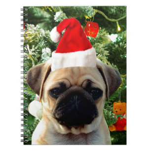 Caderno Espiral Pug Cachorro Cachorro Pomada em Árvore de Natal Sn