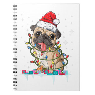 Caderno Espiral Pug Christmas Tree Lights Papais noeis Dog Xmas Gi
