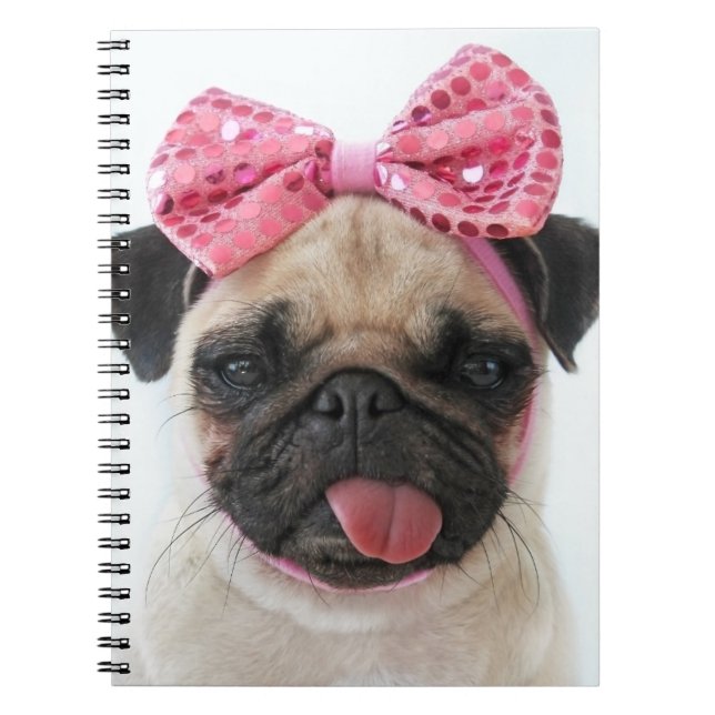 Caderno Espiral Pug com Arco rosa (Frente)