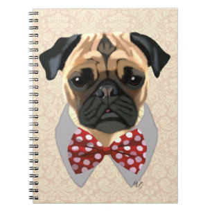 Caderno Espiral Pug com Arco vermelho e branco