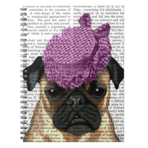Caderno Espiral Pug com chapéu roxo de safra