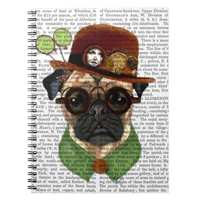 Caderno Espiral Pug com Steampunk Bowler Hat (Frente)