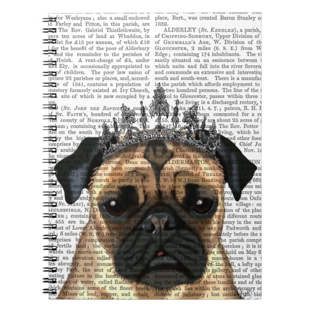 Caderno Espiral Pug Com Tiara (Frente)