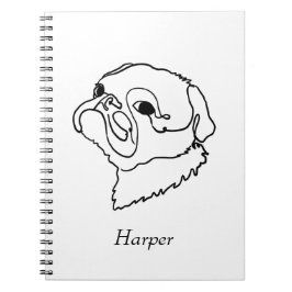 Caderno Espiral Pug de Arte de Linha Personalizável