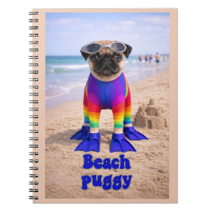 Caderno Espiral Pug de Praia