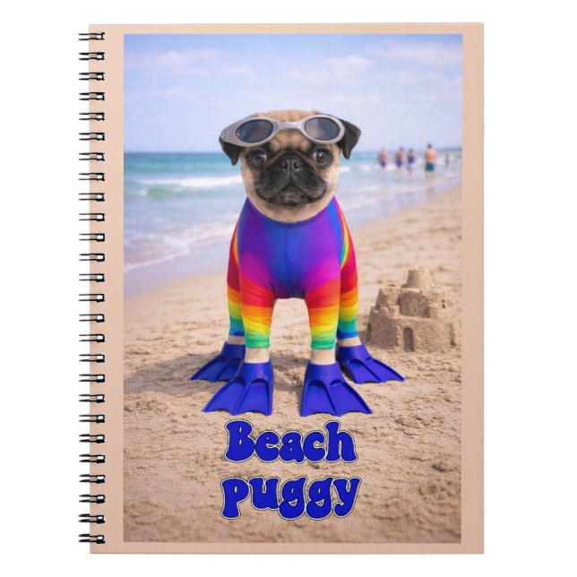 Caderno Espiral Pug de Praia (Frente)