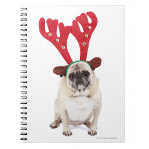 Caderno Espiral Pug de vista embaraçado que veste os Antlers da