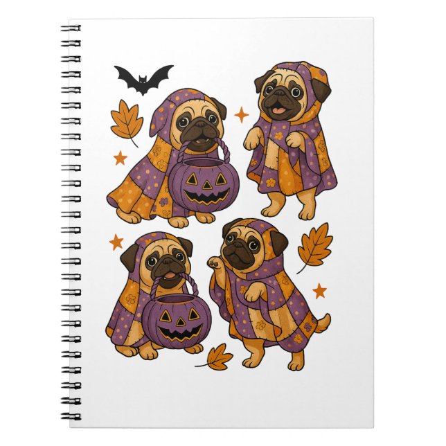 Caderno Espiral Pug Dog Ghost Halloween Spooky (Frente)