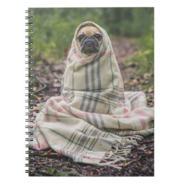 Caderno Espiral Pug em um notebook espiralado em branco