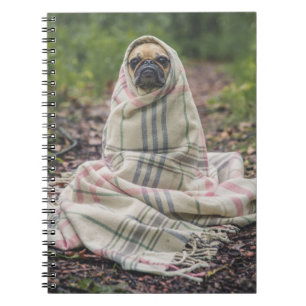 Caderno Espiral Pug em um notebook espiralado em branco