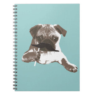 Caderno Espiral Pug engraçado do bigode