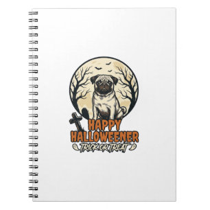 Caderno Espiral Pug Halloween Truque ou Tratamento Desenho de Grav