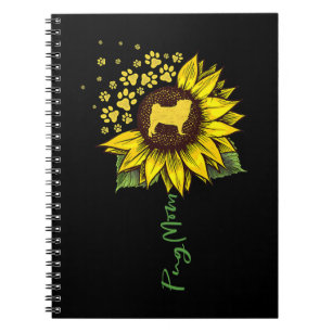 Caderno Espiral Pug Lover Cachorro Mãe Cachorro Sunflower Pug Cach