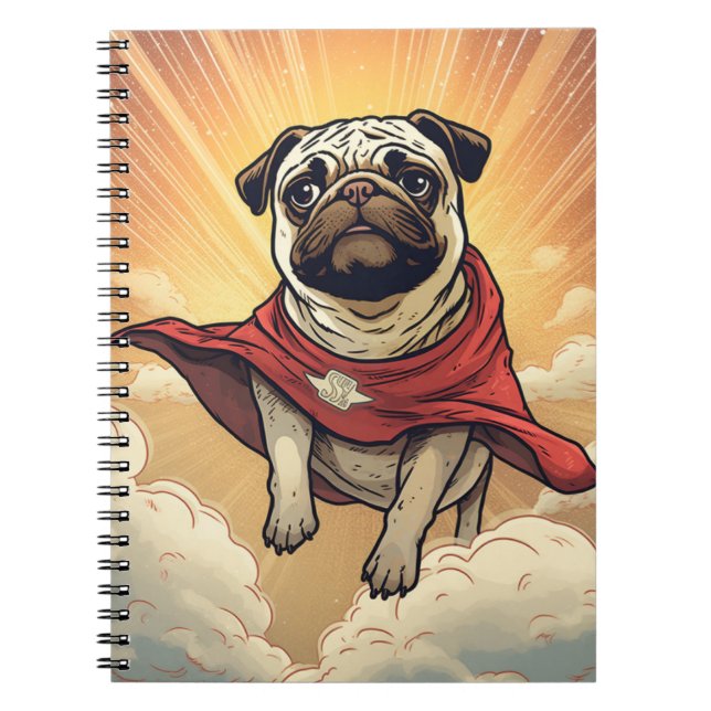 Caderno Espiral Pug Super Herói Onde Peças e Poderes Se Unem (Frente)