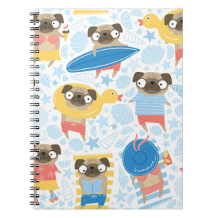 Caderno Espiral Pugs bonitos nas férias. padrão com o desenho anim