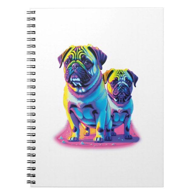 Caderno Espiral Pugs Pop em Rosa  (Frente)