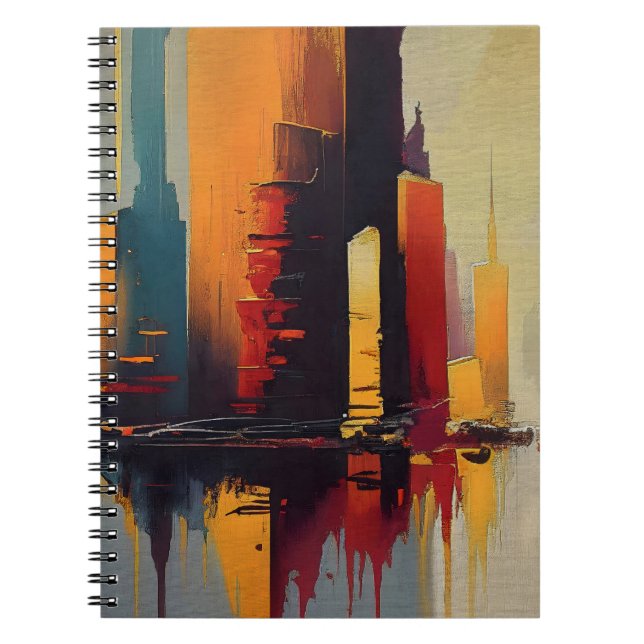 Caderno Espiral Pulso Urbano – Cidade Abstrata em Ritmo Vertical (Frente)