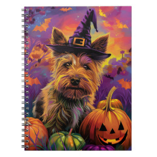 Caderno Espiral Pumpkin de Bruxa de Terrier Halloween, australiano